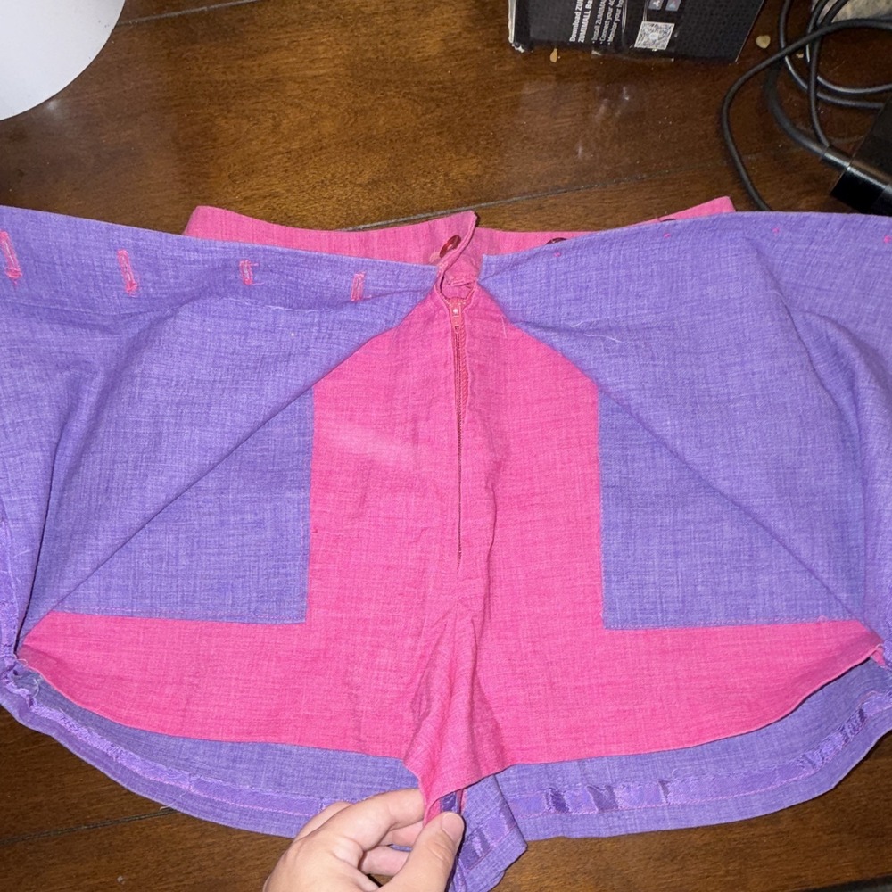 Vintage Handmade Women's Purple/Pink Colorblock Button Front Skort Pockets Prep - Picture 4 of 4